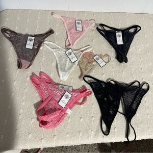 FENGROUTING Lace Thong Set - Black, Pink, White, Brown, Tan